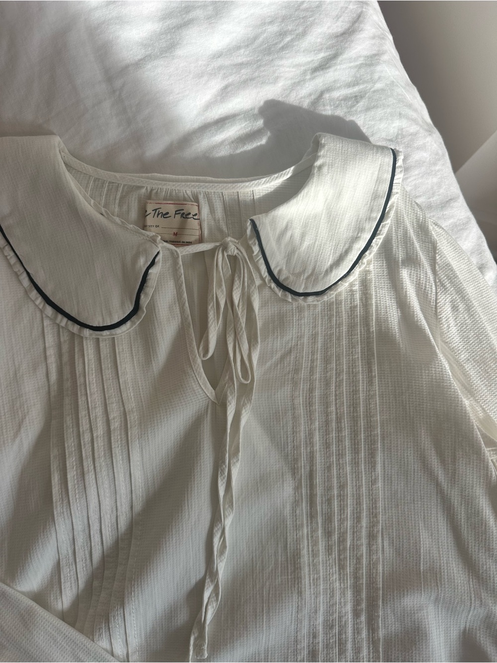 Free People 100% Cotton Blouse with Black Trim